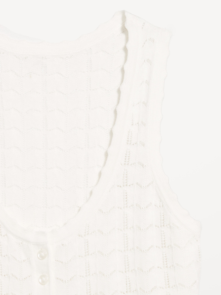 Sleeveless Pointelle Cropped Henley Top