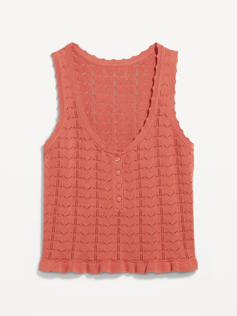 Sleeveless Pointelle Cropped Henley Top