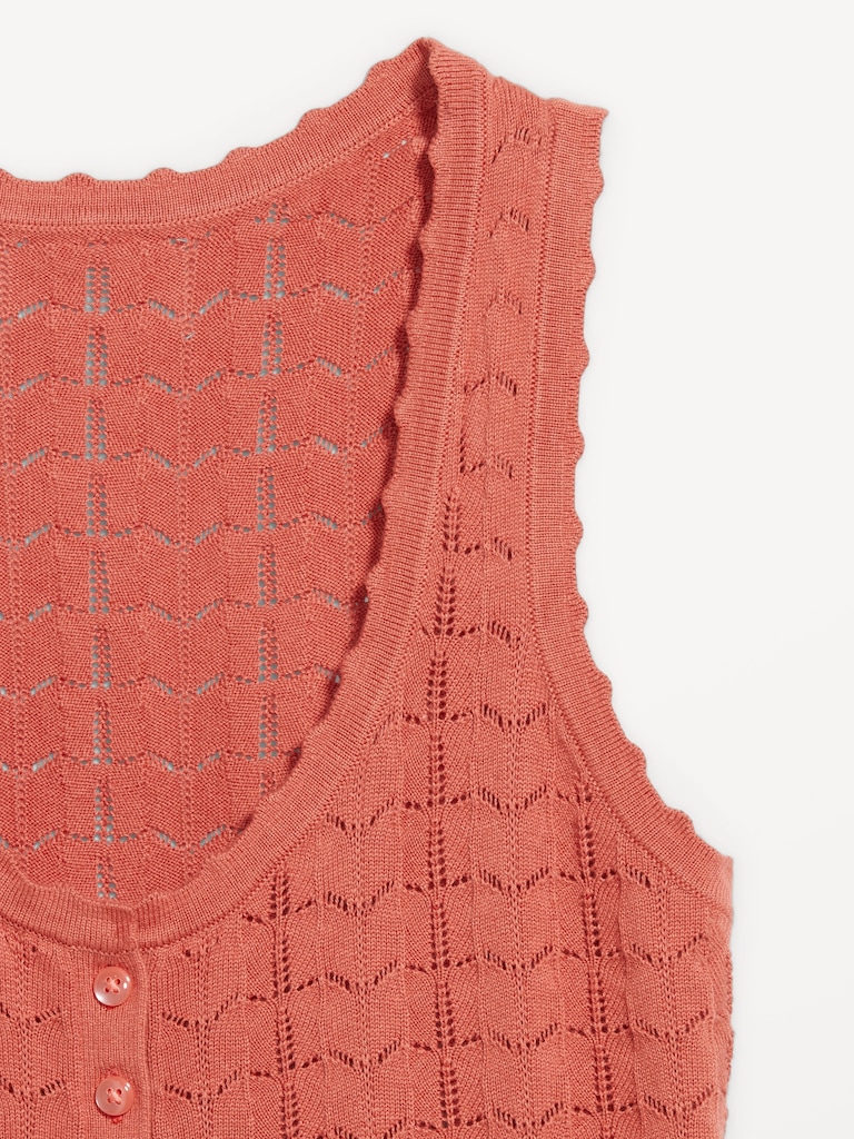 Sleeveless Pointelle Cropped Henley Top