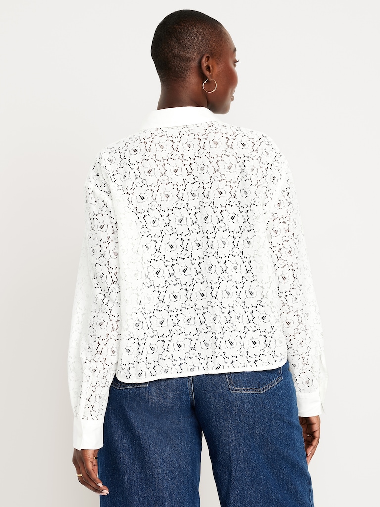 Cropped Lace Button-Down Shirt