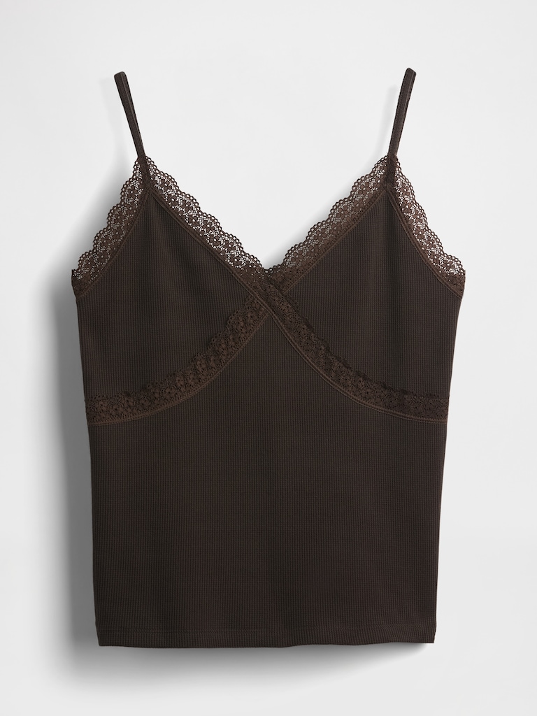 Lace-Trim Waffle-Knit Crop Cami