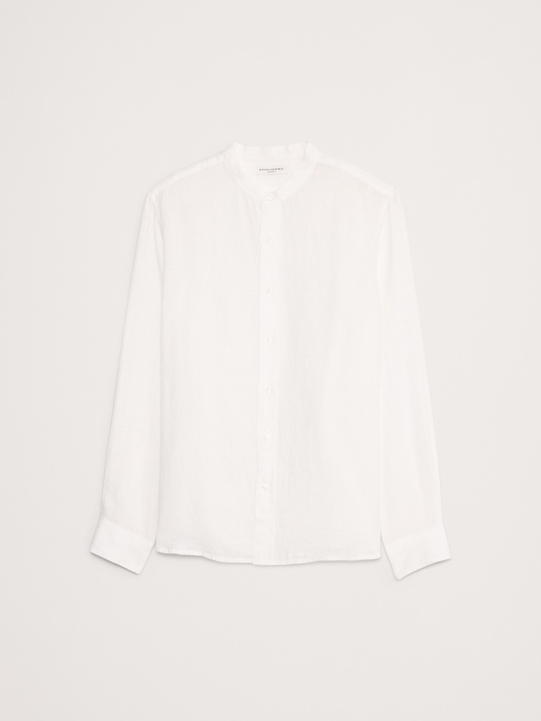 Standard-Fit Linen Banded-Collar Shirt