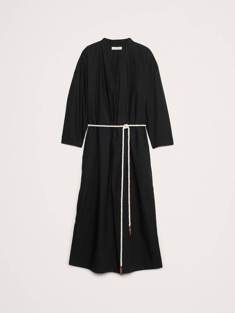 Cotton Poplin Split-Neck Shirt Dress