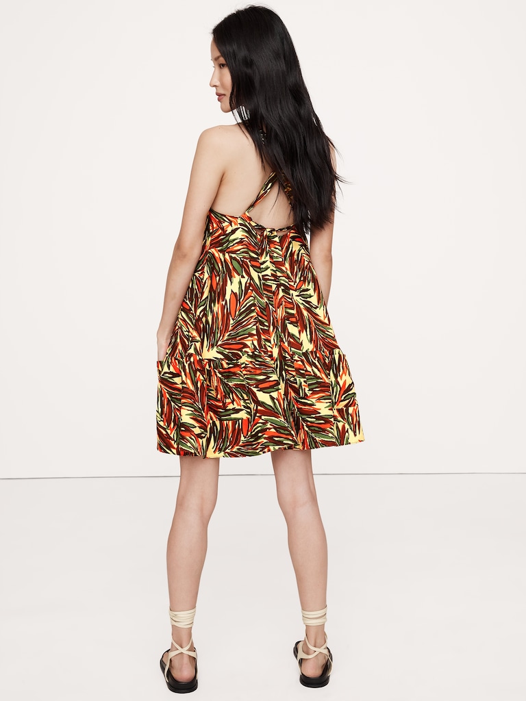 Viscose-Linen Flounce-Hem Mini Dress