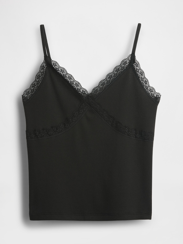 Lace-Trim Waffle-Knit Crop Cami