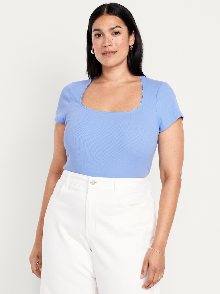 Square-Neck Ribbed T-Shirt