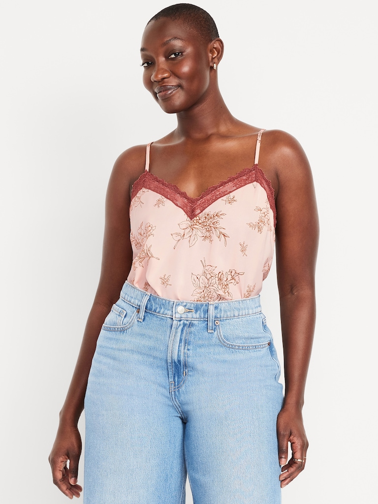 Lace-Trim Satin Cami Top