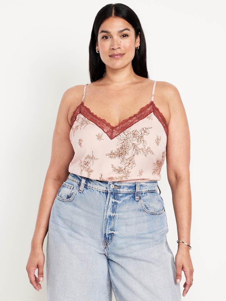 Lace-Trim Satin Cami Top