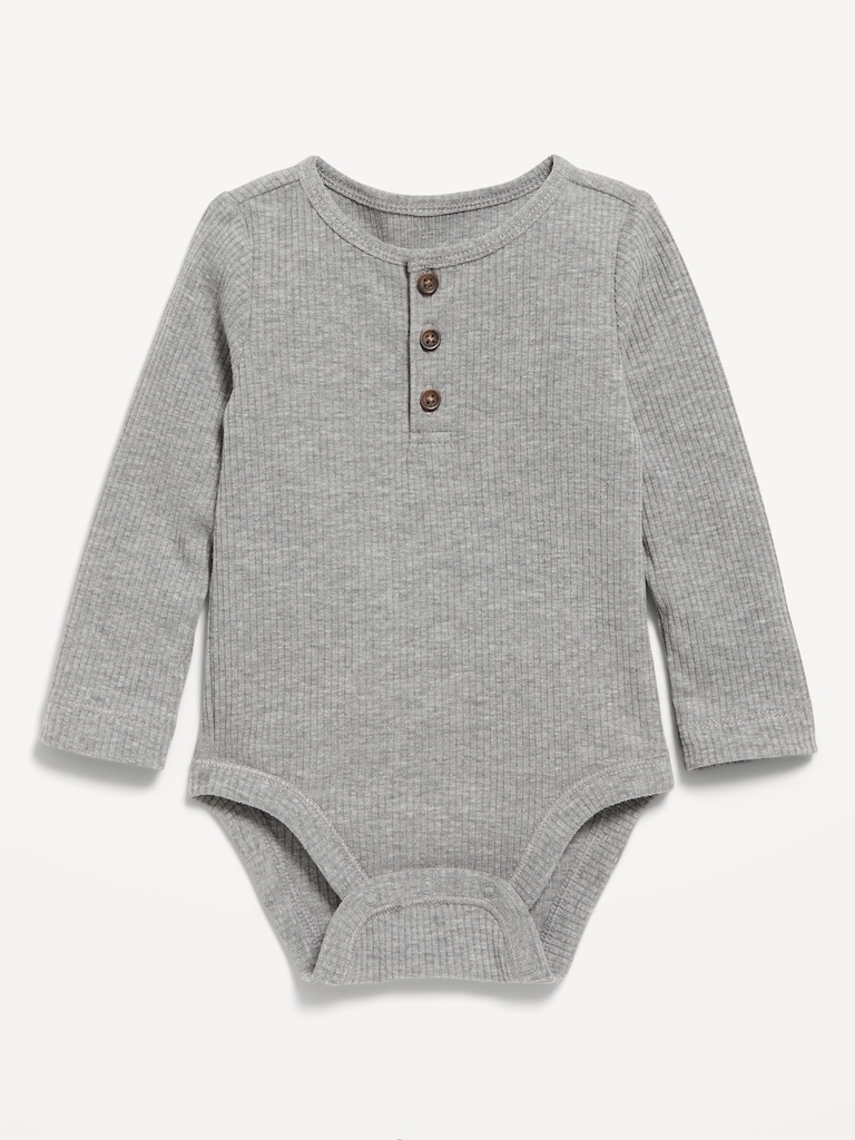 Long-Sleeve Ribbed Henley Bodysuit for Baby