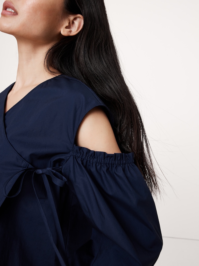 Cotton Poplin Puff-Sleeve Cropped Top