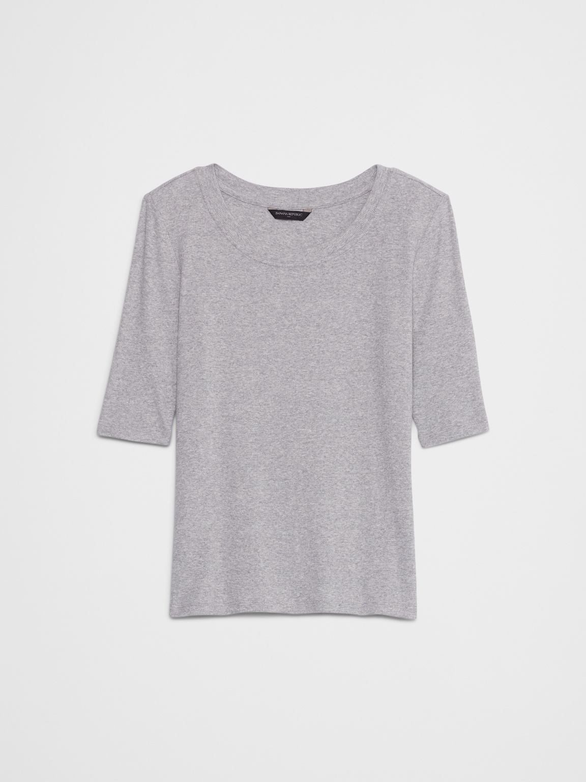 Ribbed Elbow-Sleeve T-Shirt