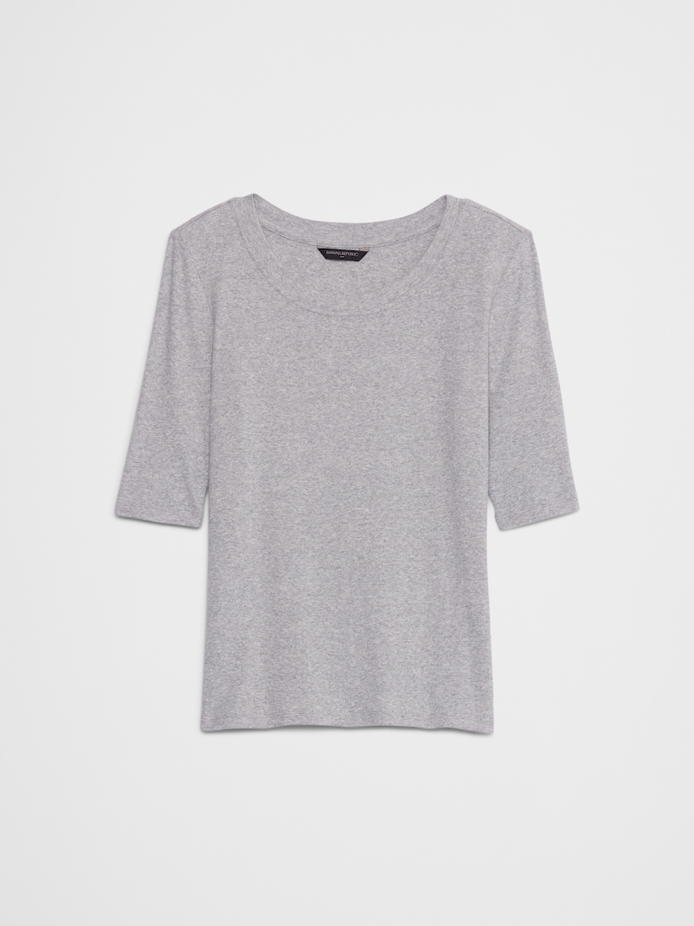 Ribbed Elbow-Sleeve T-Shirt