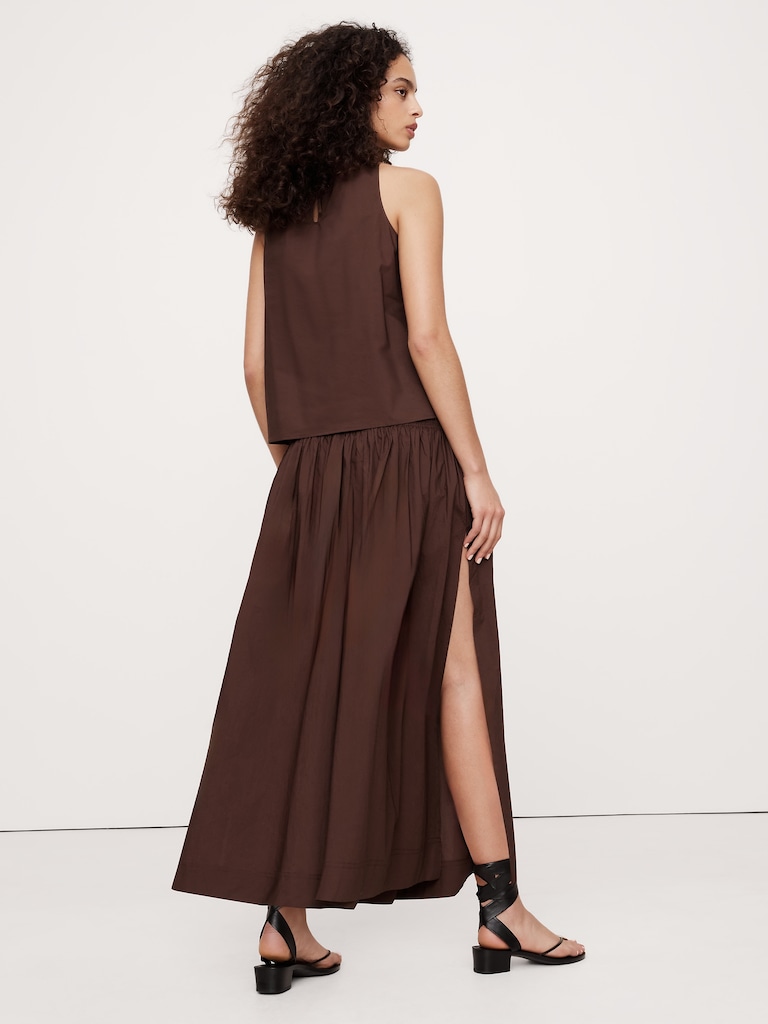 Cotton Poplin Smocked-Waist Maxi Skirt