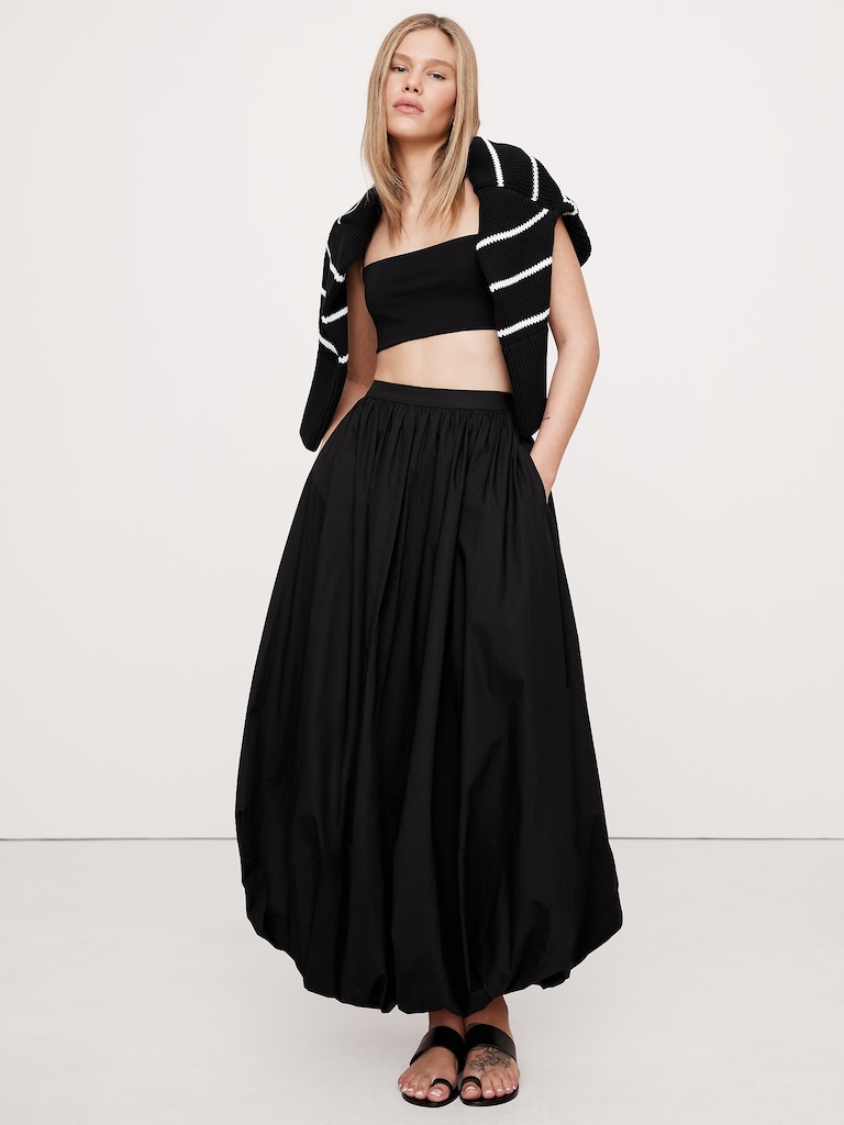 Cotton Poplin Bubble-Hem Maxi Skirt
