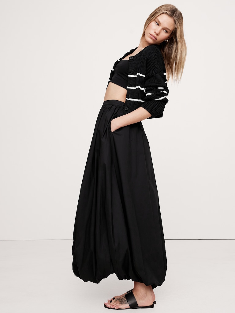 Cotton Poplin Bubble-Hem Maxi Skirt