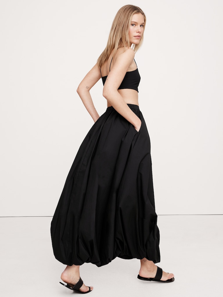 Cotton Poplin Bubble-Hem Maxi Skirt