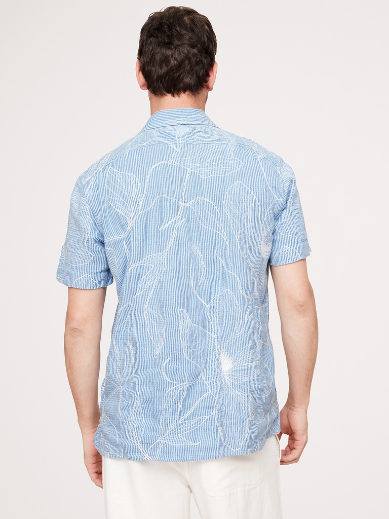 Standard-Fit Embroidered Linen-Cotton Resort Shirt