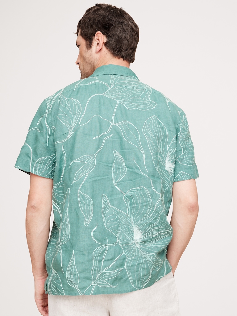 Standard-Fit Embroidered Linen Resort Shirt