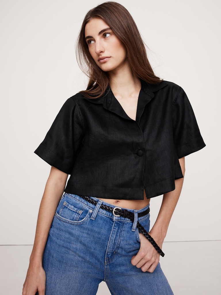 Oversized Linen Cropped Resort Shirt