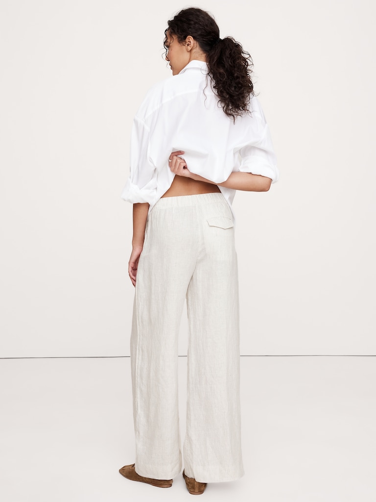 Wide-Leg Linen Pull-On Pant