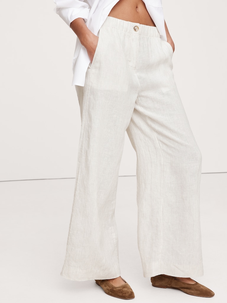 Wide-Leg Linen Pull-On Pant