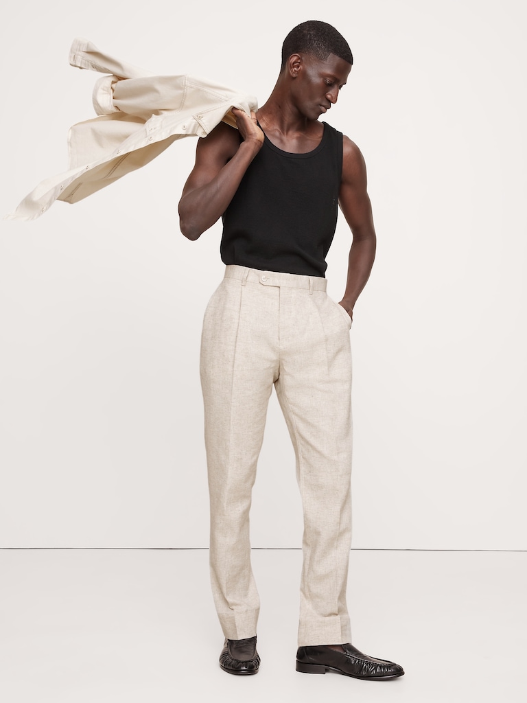 Herringbone Cotton-Linen Slim Suit Pant