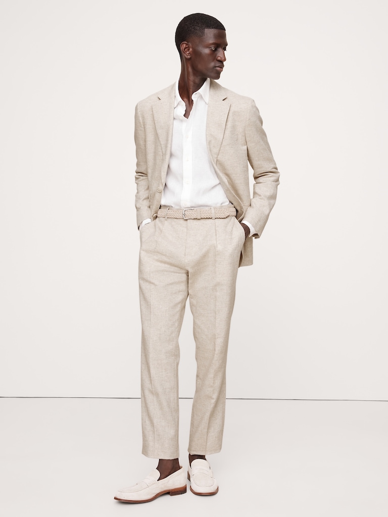 Herringbone Cotton-Linen Slim Suit Pant