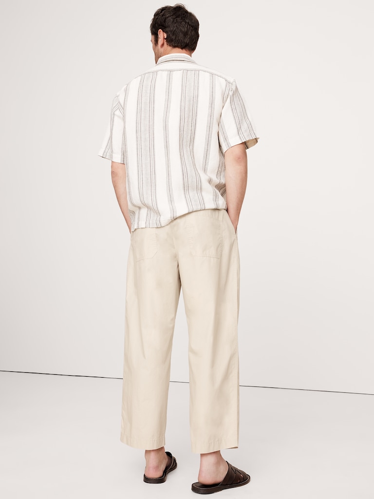 Loose Cotton Poplin Pull-On Cropped Pant