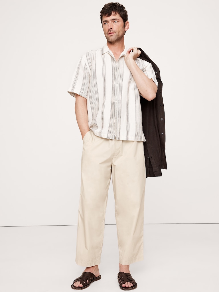 Loose Cotton Poplin Pull-On Cropped Pant