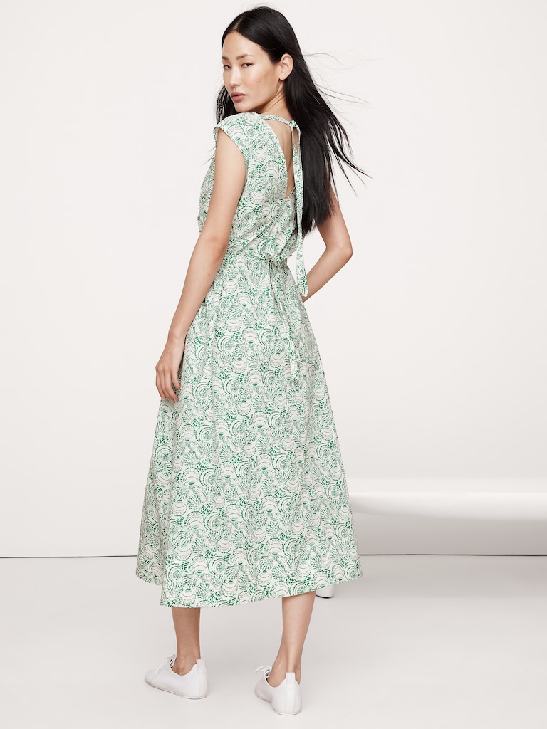 Cotton Poplin Side Cut-Out Midi Dress