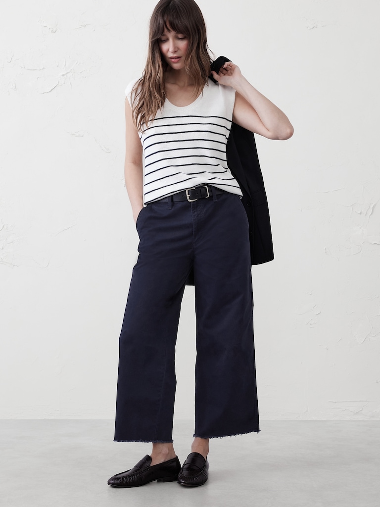 Wide-Leg High-Rise Cropped Chino