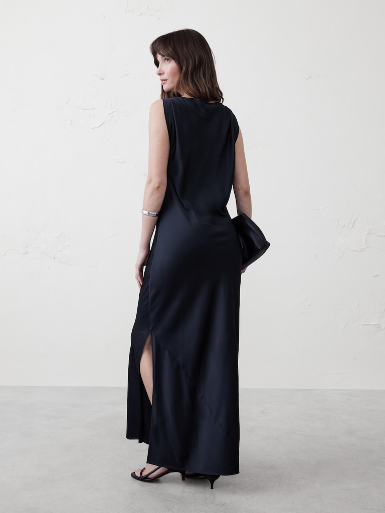 Satin Twist Shoulder Maxi Dress