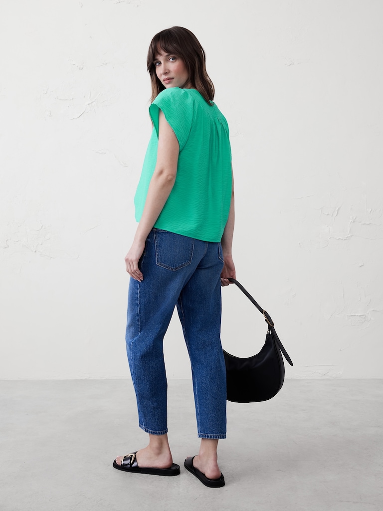 Stitched Pleat-Neck Top