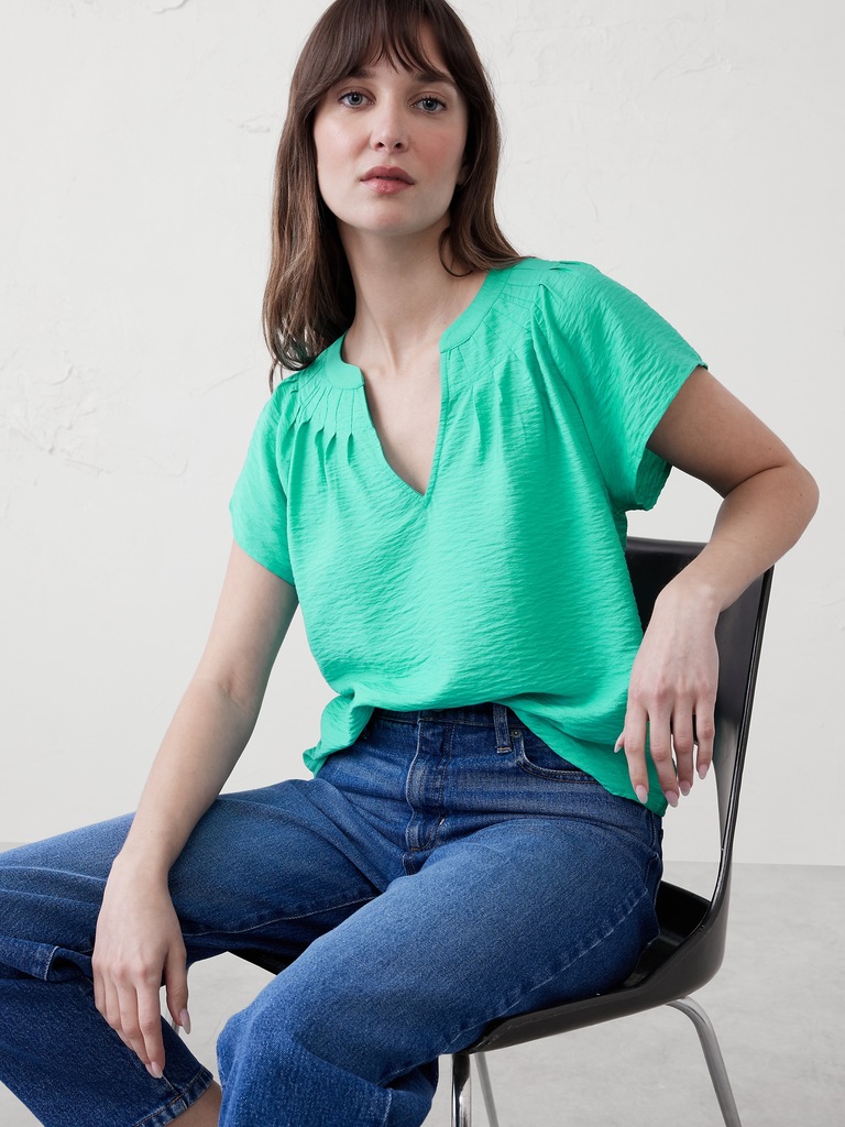 Stitched Pleat-Neck Top