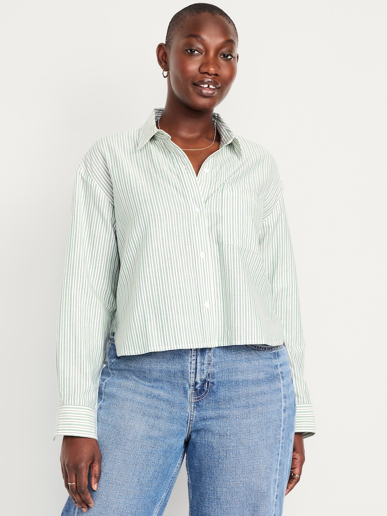 Cropped Button-Down Oxford Shirt