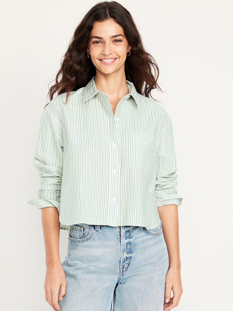 Cropped Button-Down Oxford Shirt