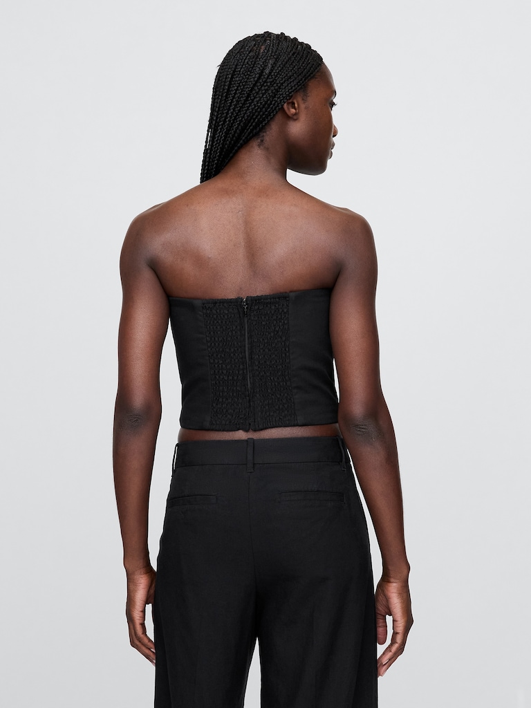 Linen-Blend Strapless Corset Crop Top