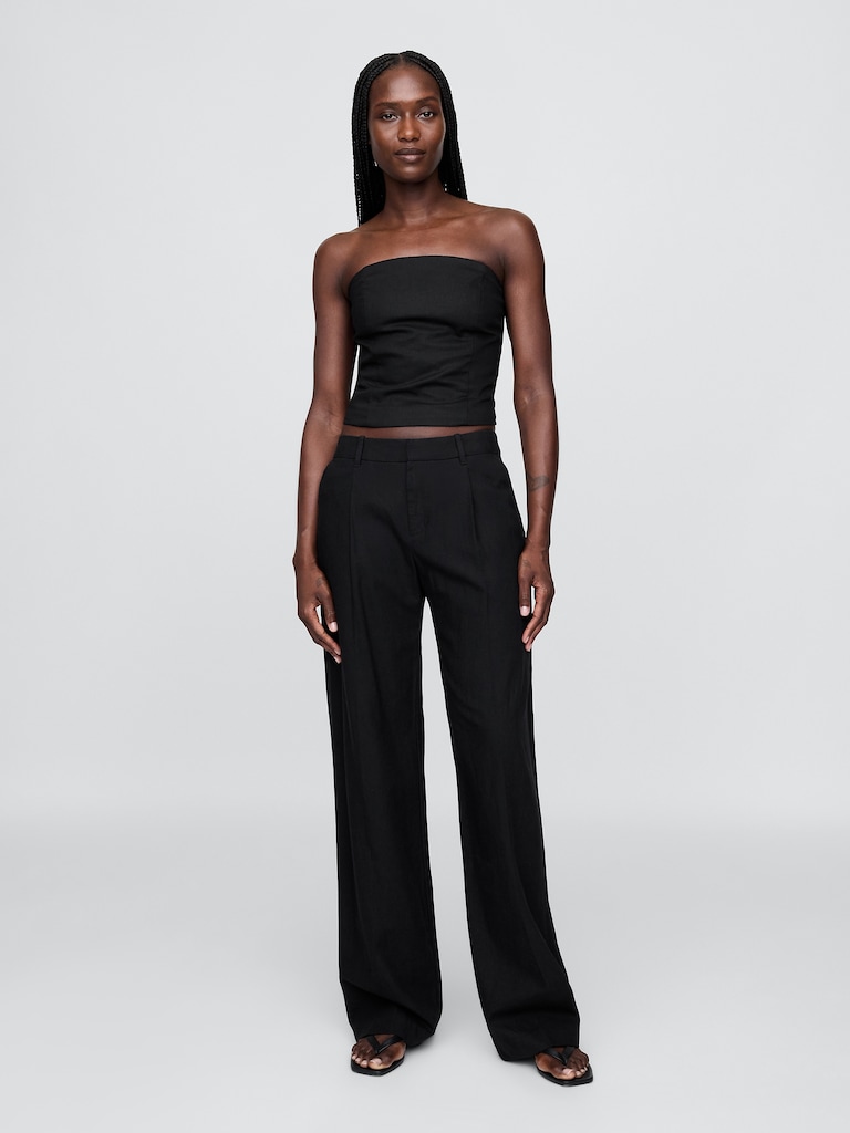Linen-Blend Strapless Corset Crop Top
