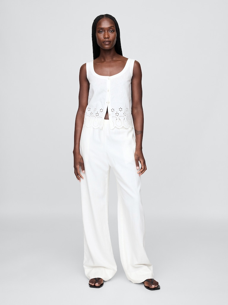 Linen-Blend Embroidered Vest