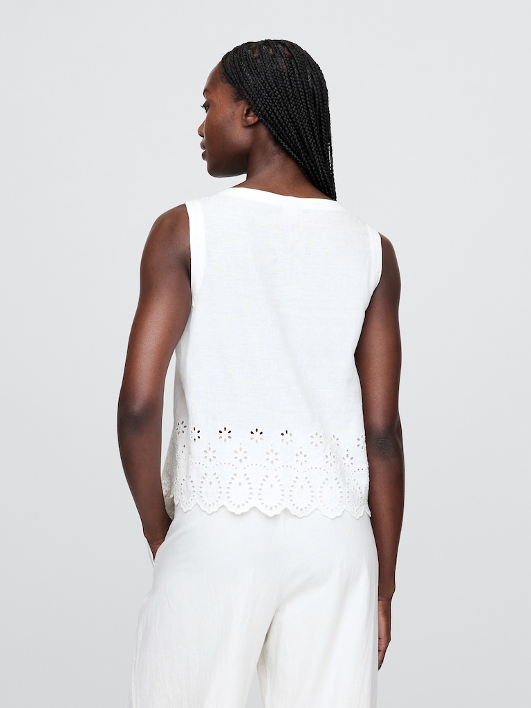 Linen-Blend Embroidered Vest