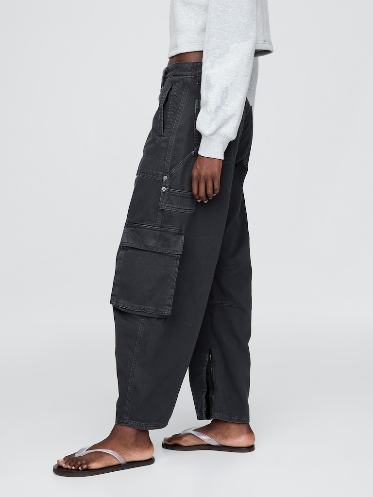 Mid Rise Barrel Cargo Pants