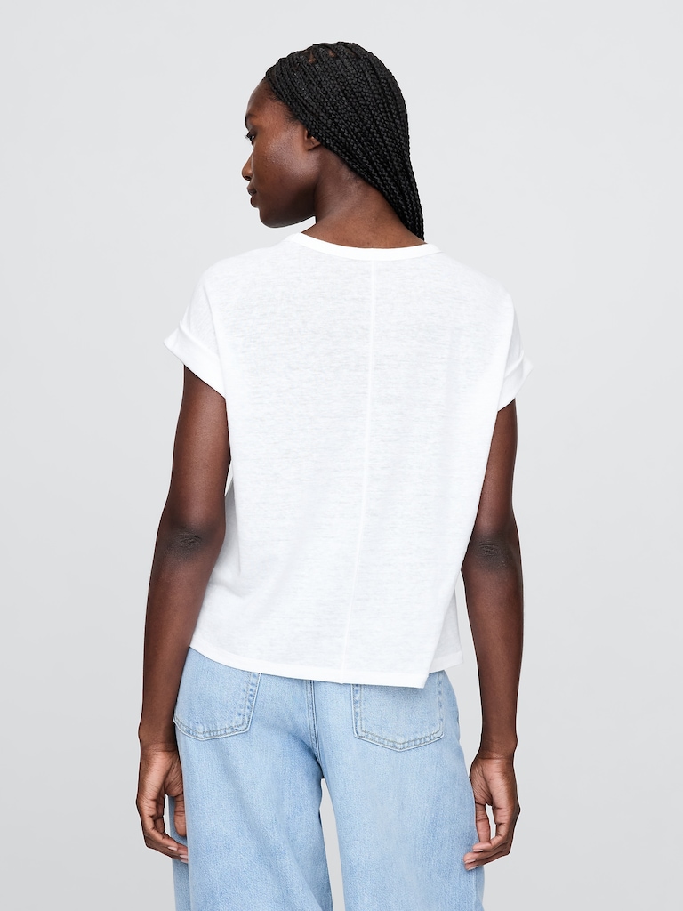 Linen-Blend Roll-Cuff T-Shirt