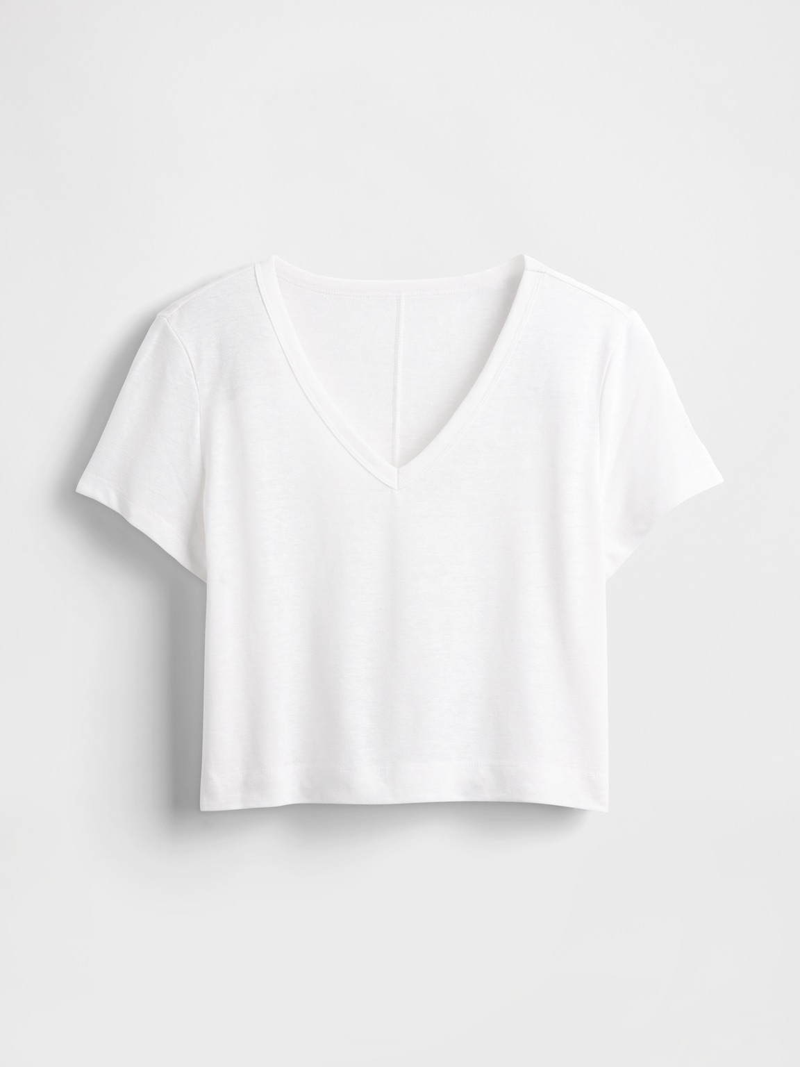 Linen-Blend V-Neck Crop T-Shirt