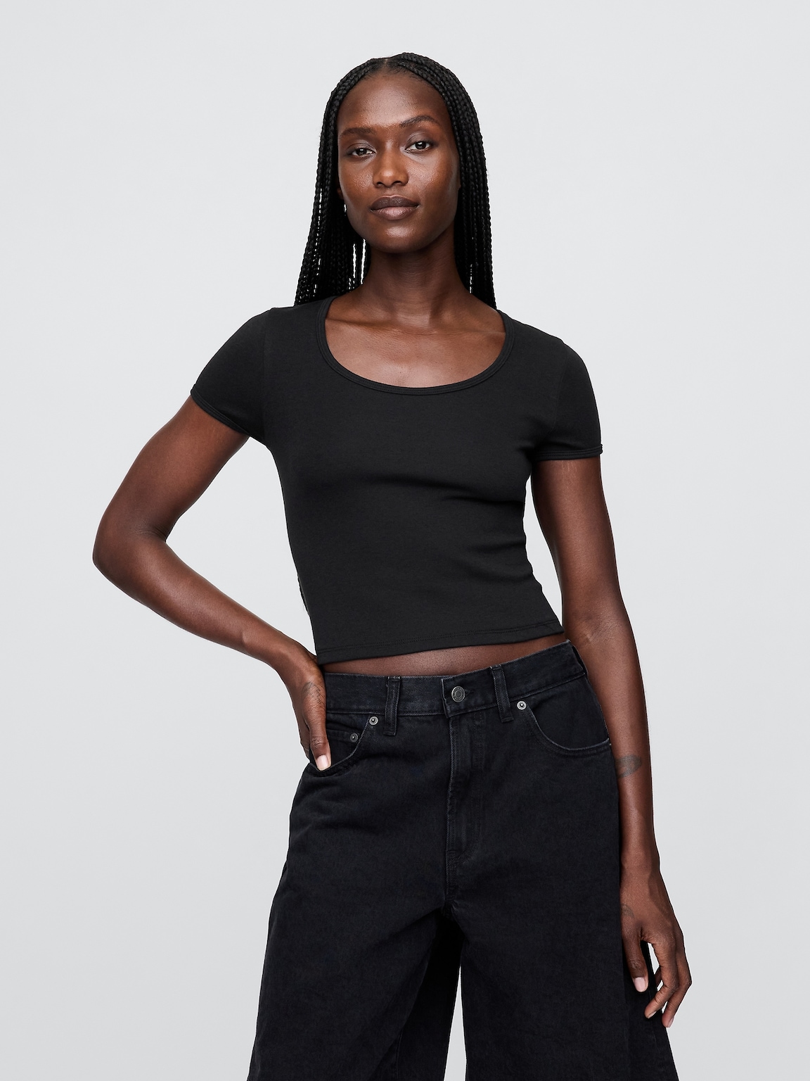Modern Cap-Sleeve Crop T-Shirt
