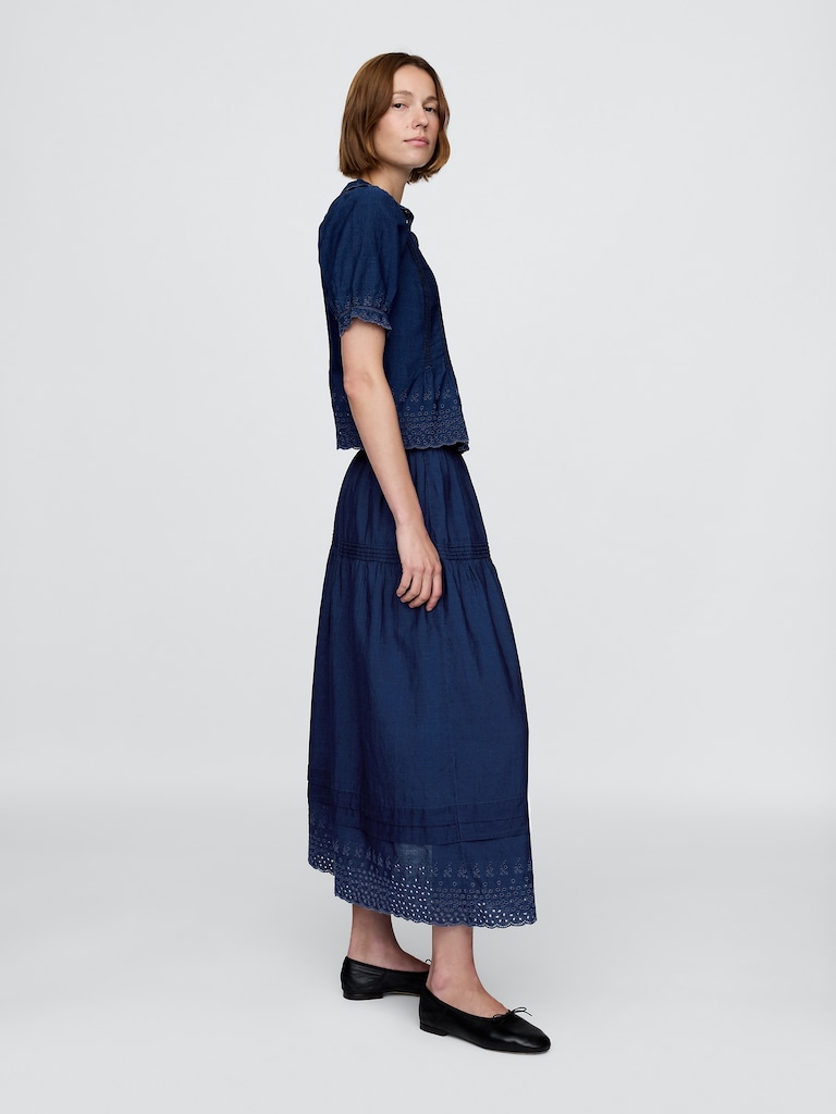 Gap × DÔEN Eyelet Midi Skirt