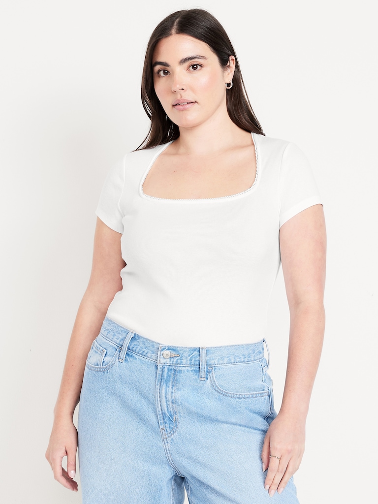 Square-Neck Ribbed T-Shirt