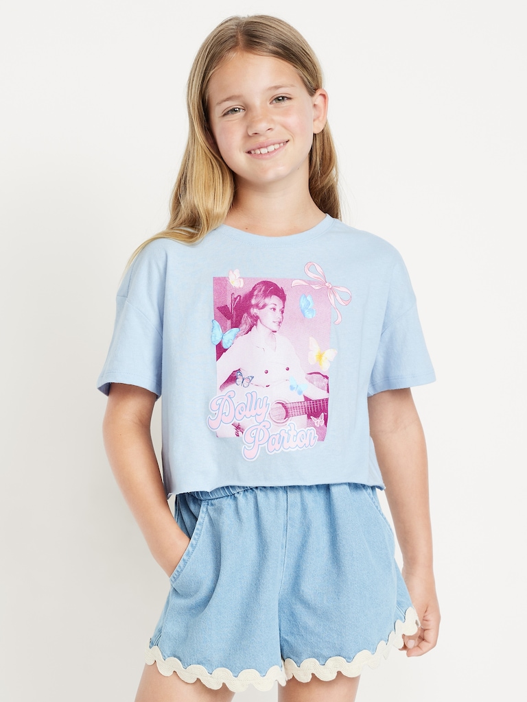 Dolly Parton™ Oversized Cropped Graphic T-Shirt for Girls