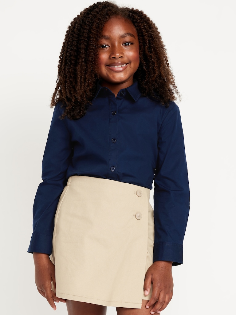 School Uniform Long-Sleeve Poplin Shirt for Girls