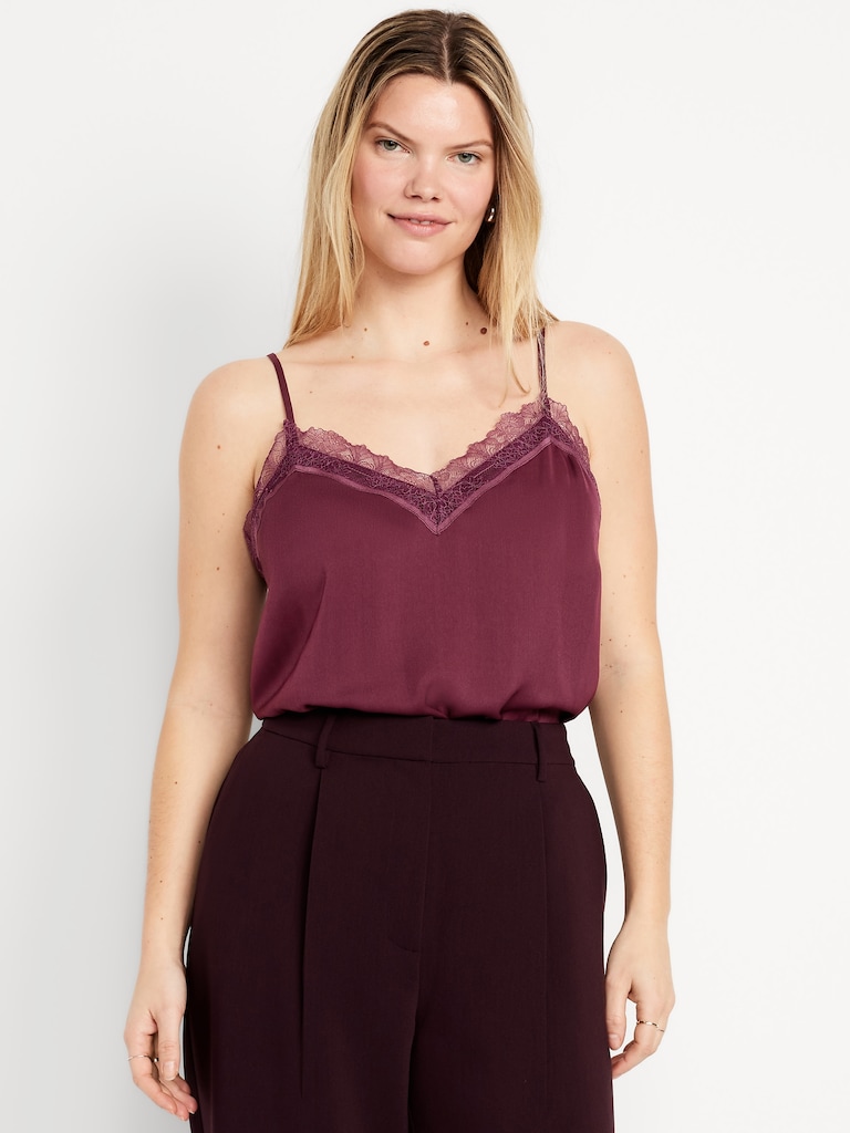 Lace-Trim Satin Cami Top