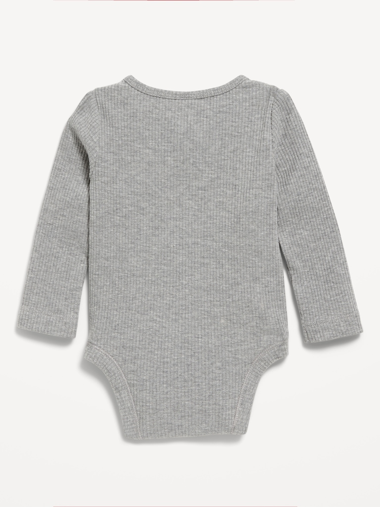 Long-Sleeve Ribbed Henley Bodysuit for Baby